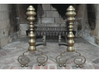 Ornate Brass Fireplace Andirons, Pair