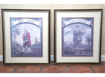 Pair Of Framed Vintage-Style Golfing Art Prints