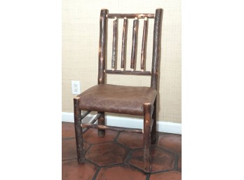 Rustic Log Chair With Brown Upholstered Seat