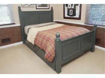 Green Wooden Bed Frame With Under-Bed Storage Drawers