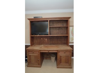 Rustic Solid Wood Desk Hutch With Upper Shelves And Lower Cabinetry
