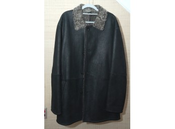 Men's Black Shearling Coat, Size Large
