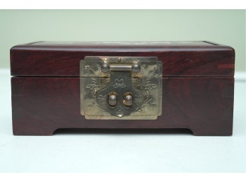 Dark Wood Trinket Box With Ornate Brass Clasp And Inlay Top