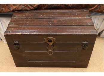 Vintage Storage Trunk With Metal Straps And Brass Lock