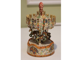 Miniature Mosaic Carousel Music Box, Gaudi-Style Trencads Decoration