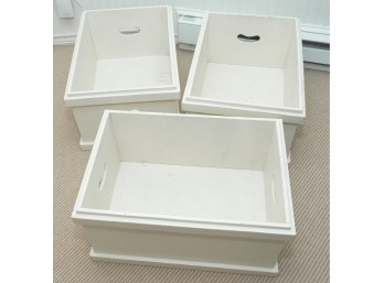 Set Of 3 White Stackable Wooden Storage Bins
