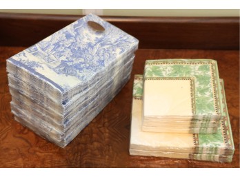 Large Group Of Decorative Paper Napkins (Blue Toile And Green Leaf Designs)