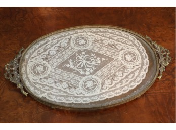 Oval Glass And Metal Tray With Lace Insert