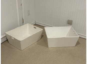 Pair Of White Wooden Storage Bins
