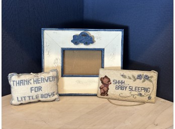 Decorative Childs Frame With Needlepoint Pillows