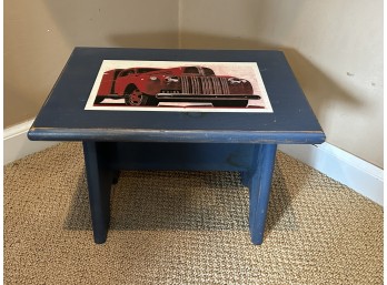Blue Painted Wooden Childs Step Stool With Car Motif