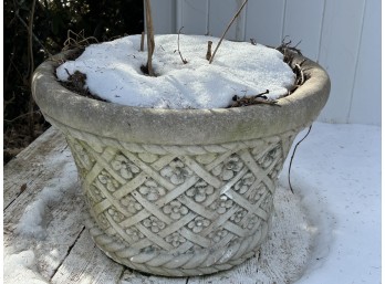 Cast Stone Garden Planter With Lattice And Floral Relief