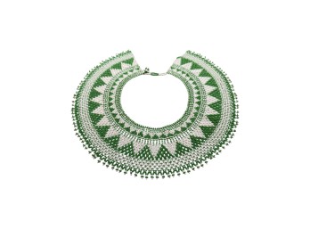 Jewelry - Bib/Collar - Beaded - Green & White
