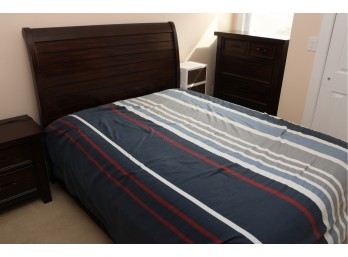 Dark Wood Sleigh-Style Queen Bed