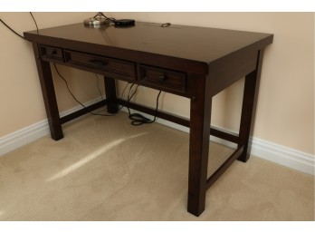 Dark Brown Wood Desk With Three Drawers And Cable Management