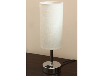Modern Chrome Table Lamp With Linen-Look Shade And USB Charging Ports