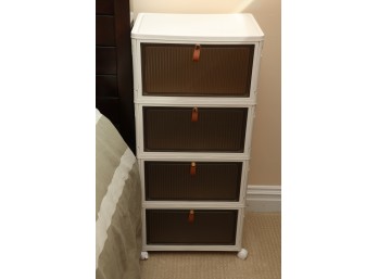 Modern White Plastic 4-Drawer Rolling Storage Cart With Ribbed Brown Drawers
