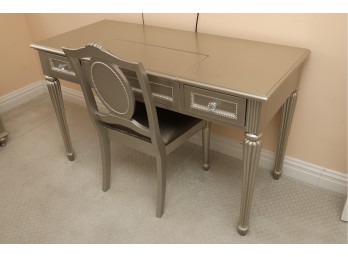 Elegant Silver-Toned Desk And Chair Set