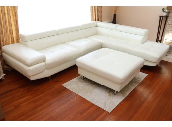 Modern White L-Shape Sectional Sofa With Matching Ottoman