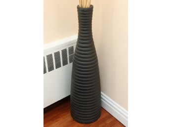 Large Black Ribbed Ceramic Floor Vase