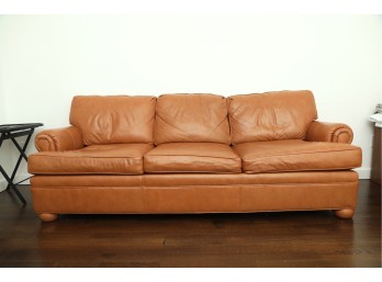Tan Leather Three Cushion Sofa