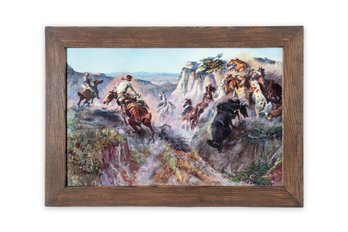 After Charles M. Russell (American, 1864-1926) Print - 'Wild Horse Hunters'