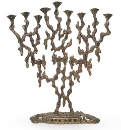 Brass Brutalist Menorah Signed Wainberg Israel