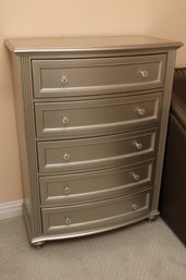 Silver 5-Drawer Bow-Front Tall Chest With Crystal Knobs And Beaded Trim