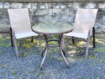 Set Of 2 Outdoor Webbed Chairs With Side Table