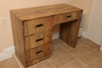 Campaign Style Wooden Desk With Drawers And Brass Hardware