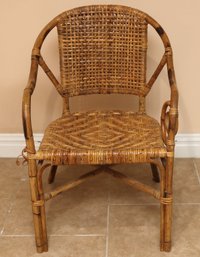 Vintage Rattan And Wicker Armchair With Woven Diamond Seat