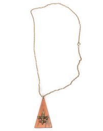 Tortoiseshell-Style Triangle Pendant Necklace With Fleur-de-Lis