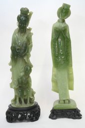 Faux Jade Figures On Wood Stands