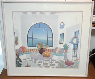 Framed Interior Scene Print With Coastal View