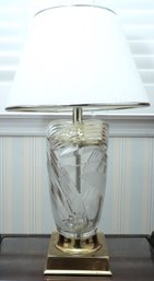 Cut Glass Table Lamp With White Shade