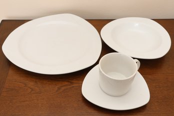 Oneida Stratosphere White Ceramic Dinnerware Set - Platter, Bowl, Teacup & Saucer