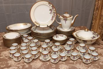 Large Wisteria Porcelain Dinnerware And Tea Service Set With Gold Trim
