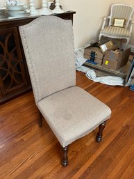 Set Of 5 Upholstered Dining Chairs With Nailhead Trim And Turned Legs
