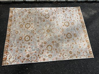 Muted Distressed Floral Medallion Area Rug With Grey, Orange & Pink Tones