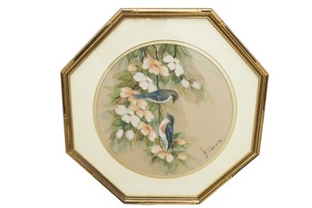 J. Cheng (Japanese American, B.1965-) Ink On Silk - 'Blue Birds'