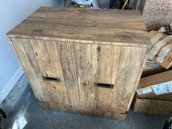 Rustic Wood Storage Cabinet With Brass Accents And Two Doors