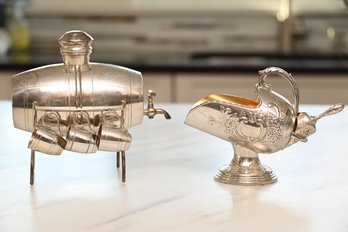 Silver Plated Whiskey Server And Nut Tray Lot