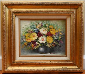 Floral Still Life Ornate Frame Paint On Canvas