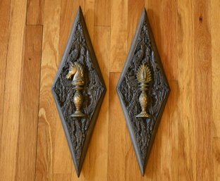 Pair Of Vintage Burwood Products Chess Piece Wall Plaques