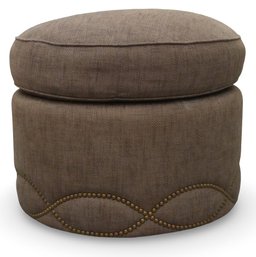 Cylindrical Ottoman With Brass Nailhead Trim