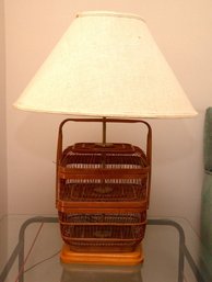 Wicker Basket Table Lamp With Fabric Shade