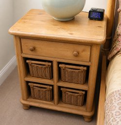 Pine Nightstand With Basket Storage