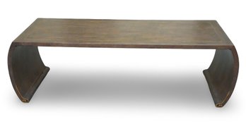 Chinese Low Wooden Scroll Coffee Table - Dark Elm