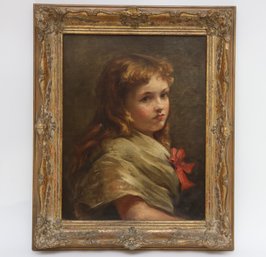 Portrait Oil Painting Of Young Girl In Ornate Gilt Frame (Christies New York)