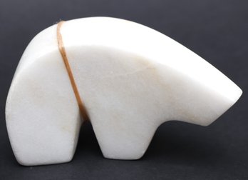 Inuit Style Carved White Stone Polar Bear Sculpture